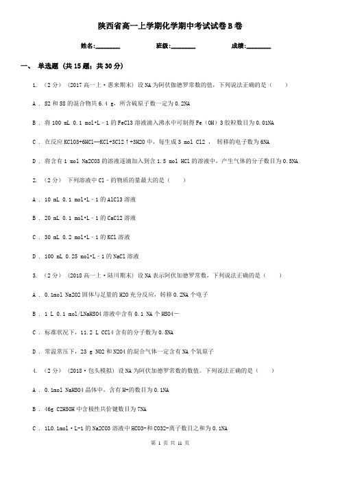 陕西省高一上学期化学期中考试试卷B卷