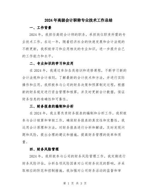 2024年高级会计职称专业技术工作总结