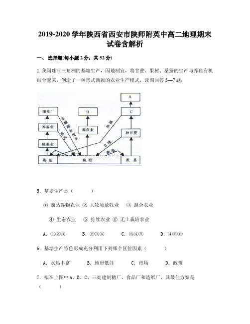 2019-2020学年陕西省西安市陕师附英中高二地理期末试卷含解析