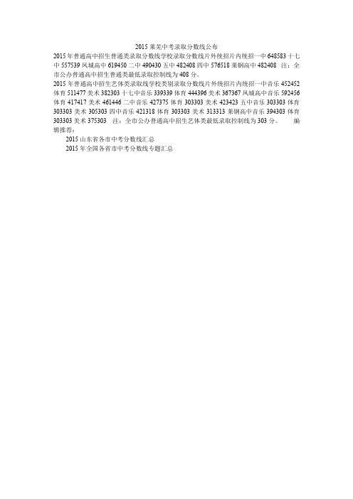 2015莱芜中考录取分数线公布