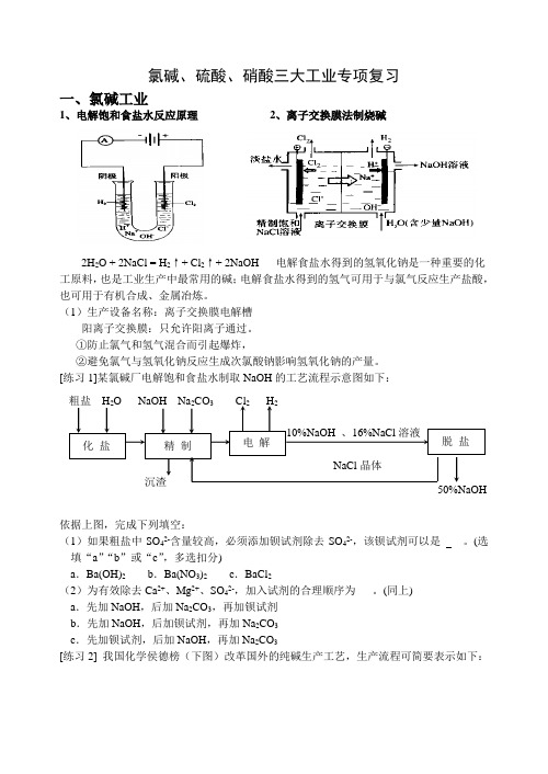 高中化学氯碱、硫酸、硝酸三大工业专项复习苏教版必修一