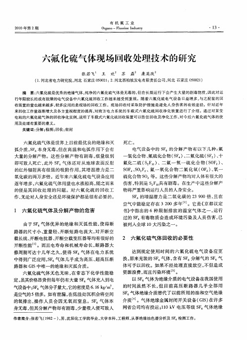 六氟化硫气体现场回收处理技术的研究