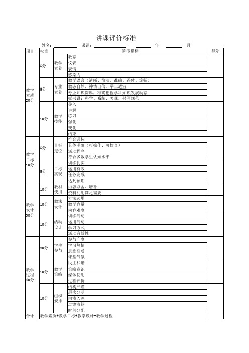 讲课评价标准