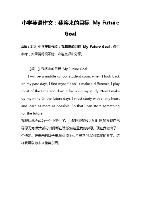 小学英语作文：我将来的目标 My Future Goal