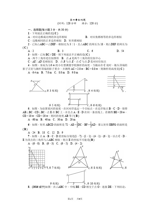 北师大九年级上第四章图形的相似检测题含解析