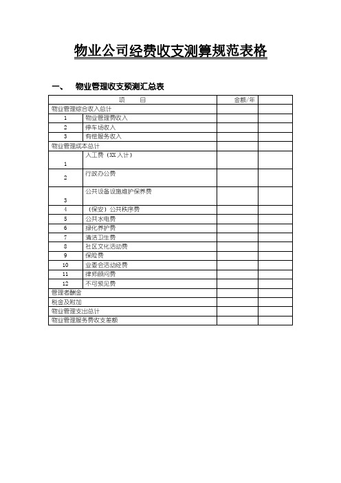 物业项目经费收支预算规范表格