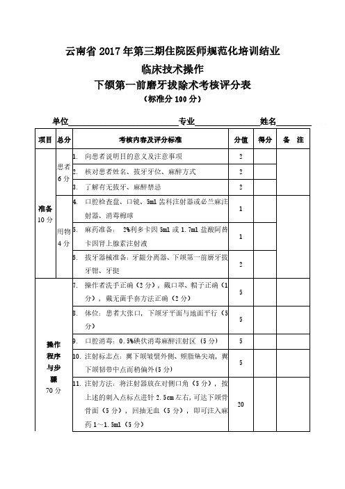 2800-口腔全科临床技能考试评分表