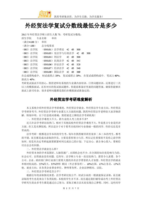 外经贸法学复试分数线最低分是多少