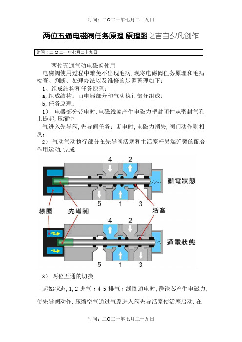 两位五通电磁阀工作原理 原理图