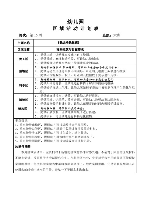 幼儿园区域游戏计划第15周