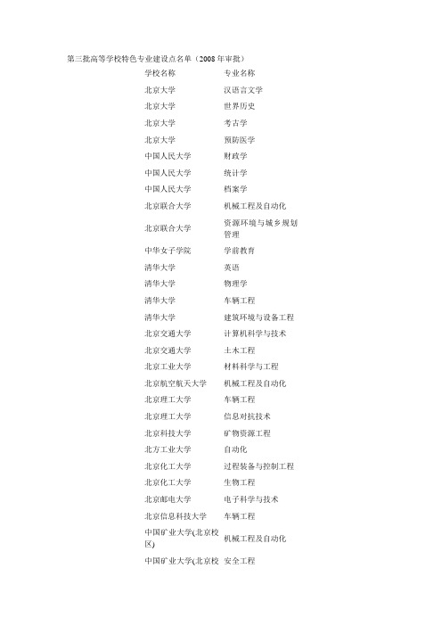 第三批高等学校特色专业建设点名单