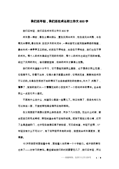 我们还年轻,我们还在成长初三作文800字