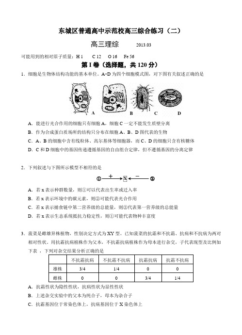 北京市东城区普通高中示范校2019届高三3月联考综合练习(二)理综试题