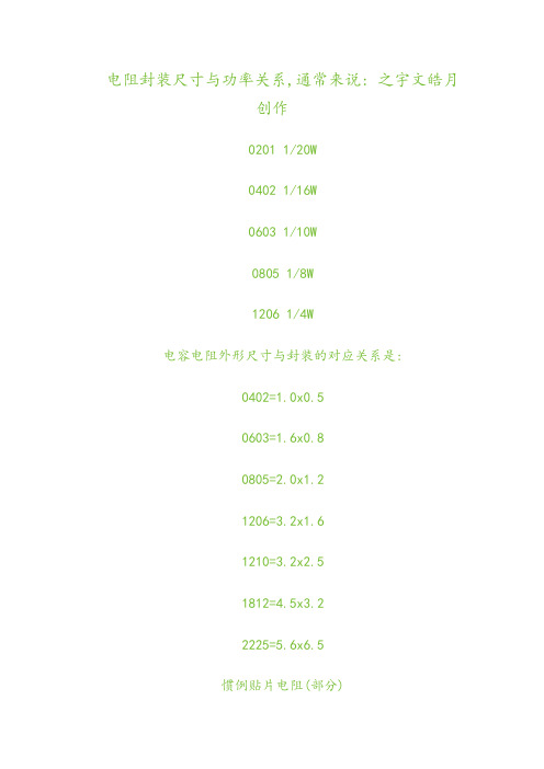 贴片电阻功率与尺寸对照表-电阻尺寸功率对照表