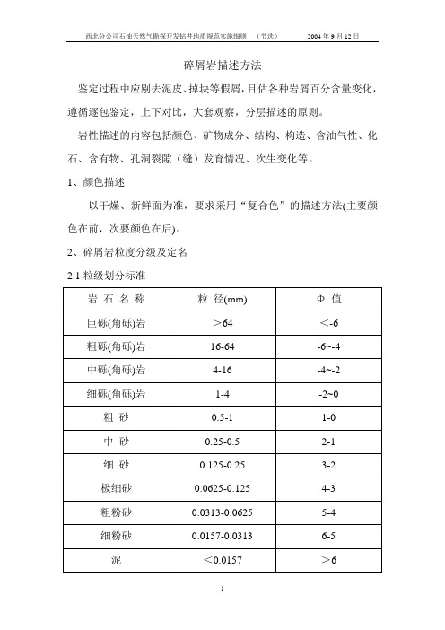 碎屑岩类描述方法