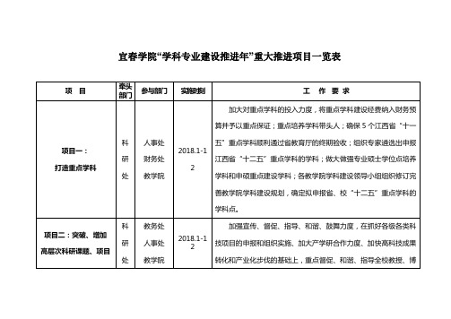 宜春学院“学科专业建设推进年”重大推进项目一览表