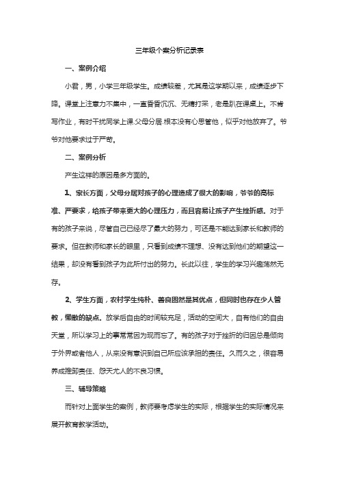 三年级个案分析记录表