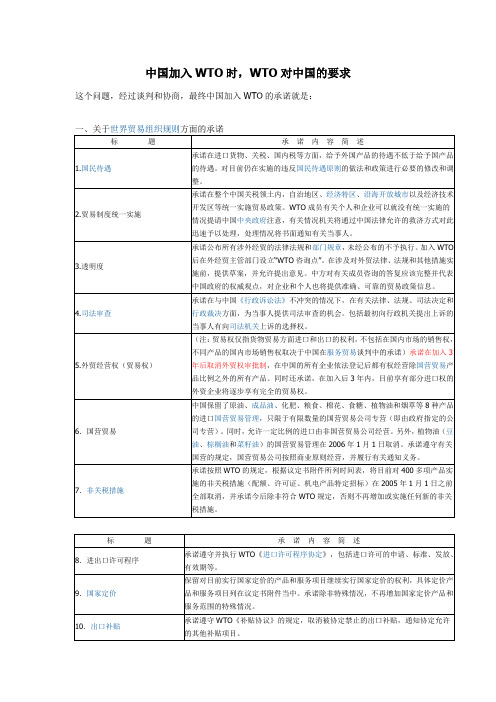 中国加入WTO时,WTO对中国的要求