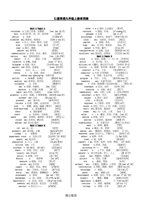 2015秋仁爱版英语九年级上册单词表(带白字发音)