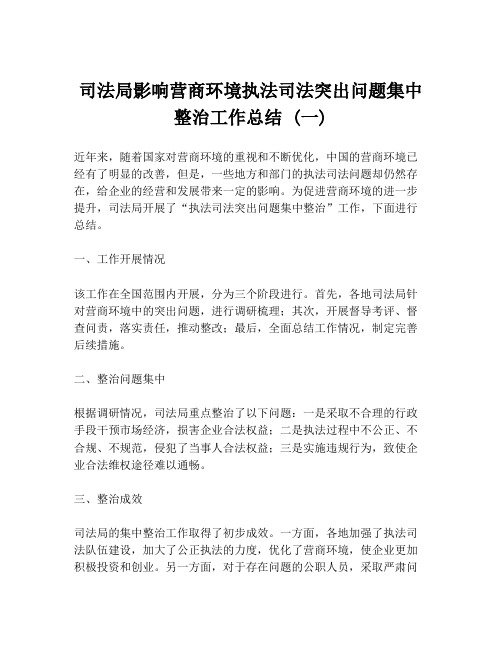 司法局影响营商环境执法司法突出问题集中整治工作总结 (一)