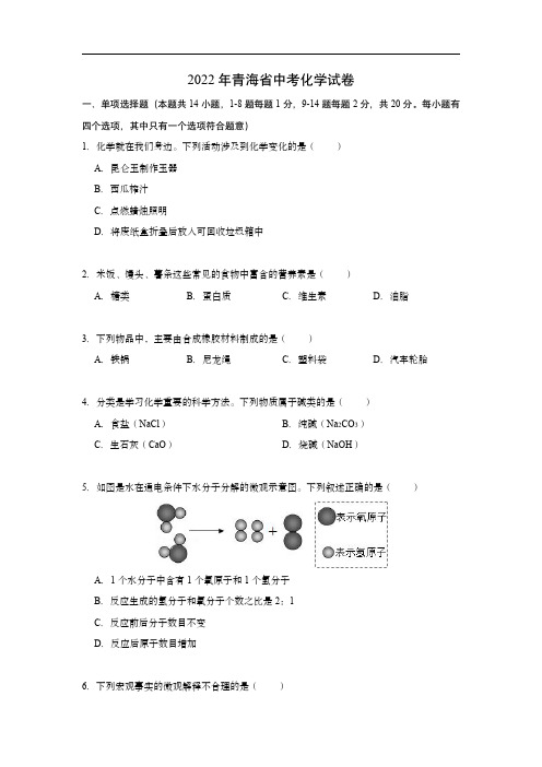 2022年青海省中考化学试卷(含答案与解析)