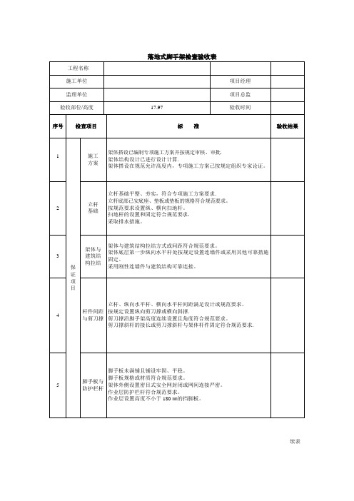 落地式脚手架检查验收表