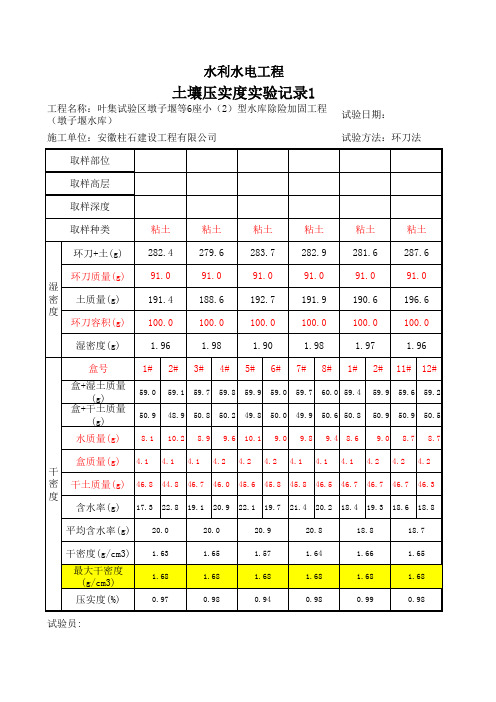 回填土实度实验记录自动计算