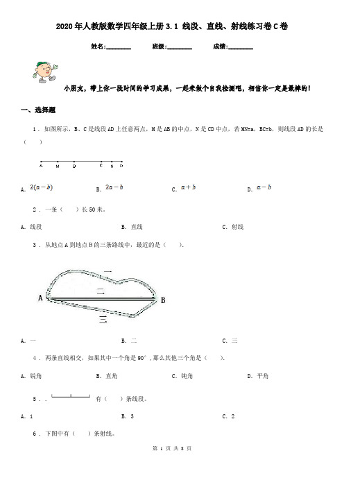 2020年人教版数学四年级上册3.1 线段、直线、射线练习卷C卷