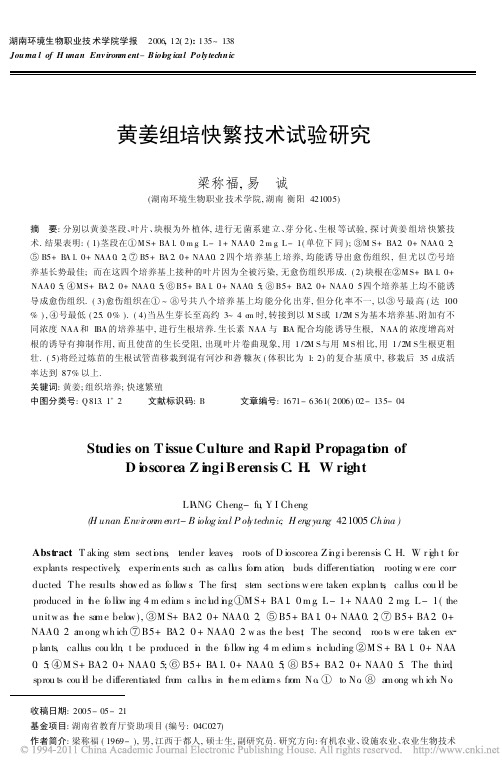 黄姜组培快繁技术试验研究
