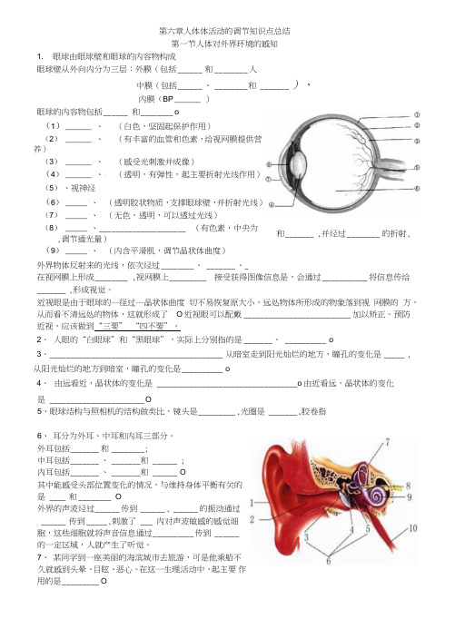 人教版七年级生物下册第四单元第六章人体生命活动的调节知识点总结.doc