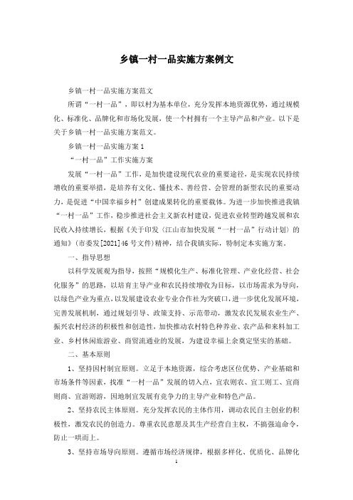 乡镇一村一品实施方案例文