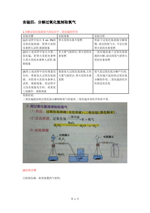 人教版初三化学实验整理实验四：分解过氧化氢制取氧气