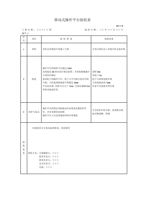 移动式操作平台等验收方案