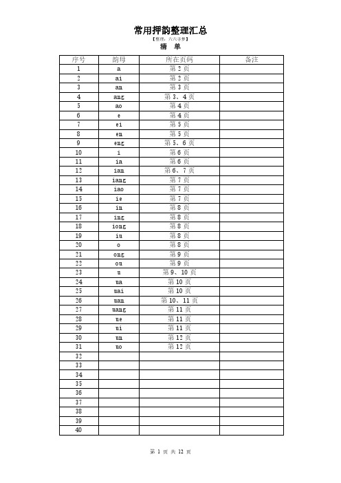 常用押韵整理汇总