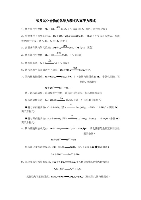 专题六  铁及其化合物的化学方程式和离子方程式