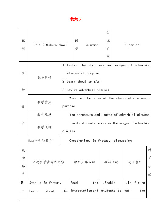 牛津深圳版英语九年级下册unit 2《culture shock》优秀教案5(重点资料).doc