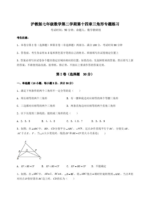 精品试题沪教版七年级数学第二学期第十四章三角形专题练习试题(含详细解析)