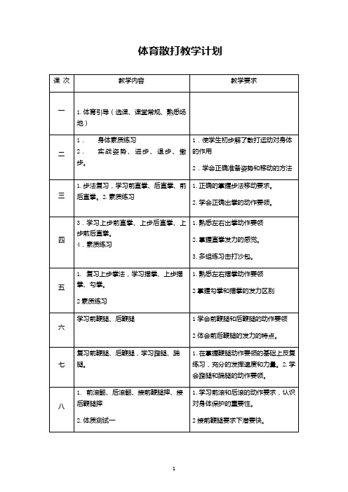 体育散打教学计划表