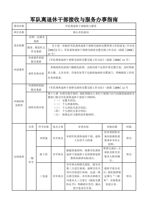 军队离退休干部接收与服务办事指南