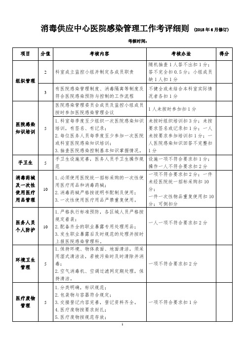 消毒供应中心医院感染管理考核细则