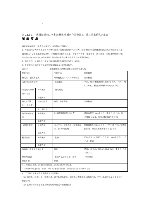 模板工序质量评定表 2017年水利工程