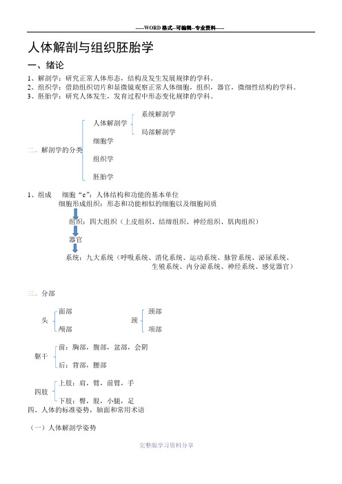 人体解剖与组织胚胎学总结(绪论)