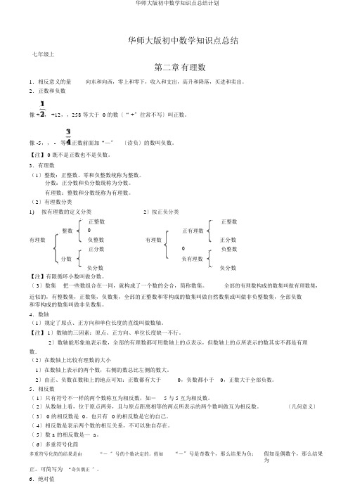 华师大版初中数学知识点总结计划