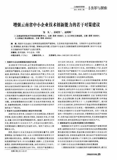 增强云南省中小企业技术创新能力的若干对策建议