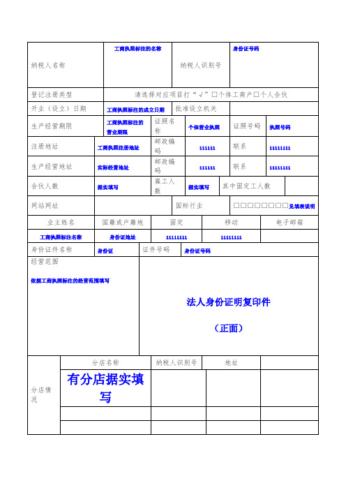 税务登记表实用文档