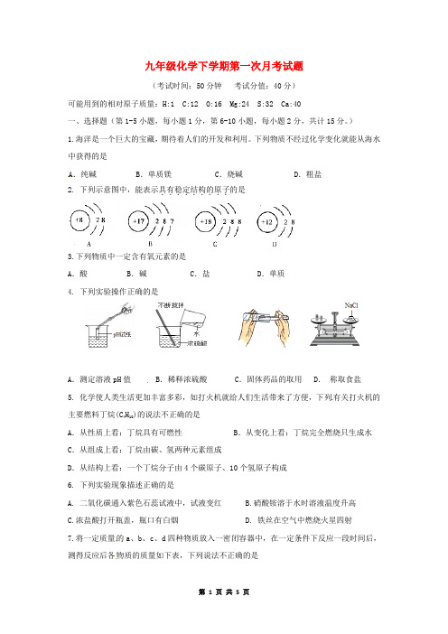 九年级化学下学期第一次月考试题(有答案)