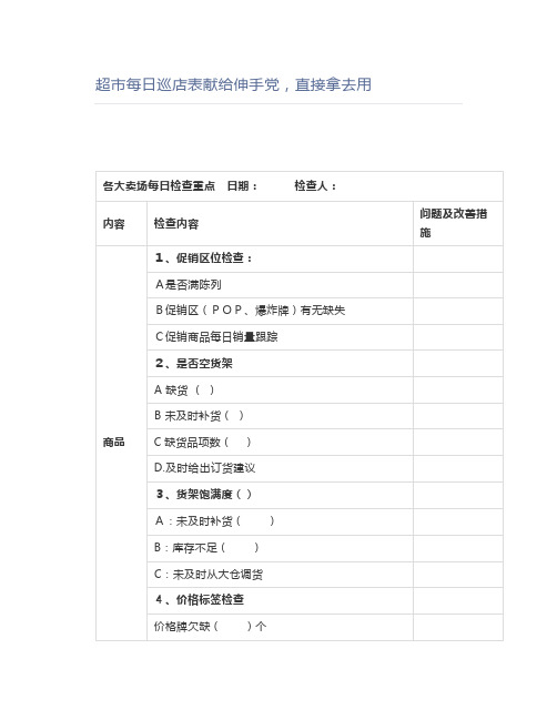 超市每日巡店表献给伸手党,直接拿去用
