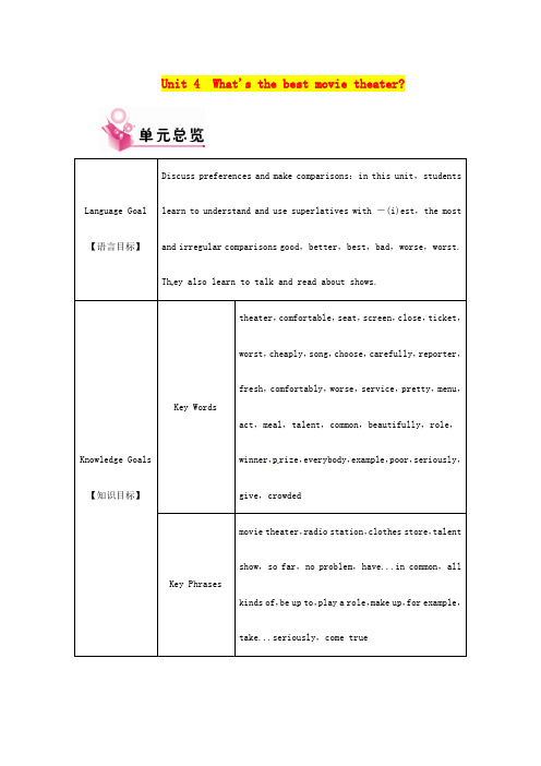 最新人教八级英语上册 Unit 4 全单元英文教案