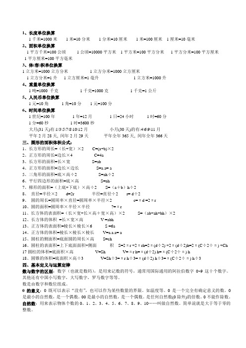 小学生数学必背公式定理