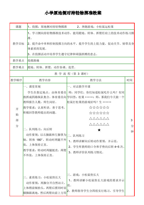 小学原地侧对持轻物掷准教案